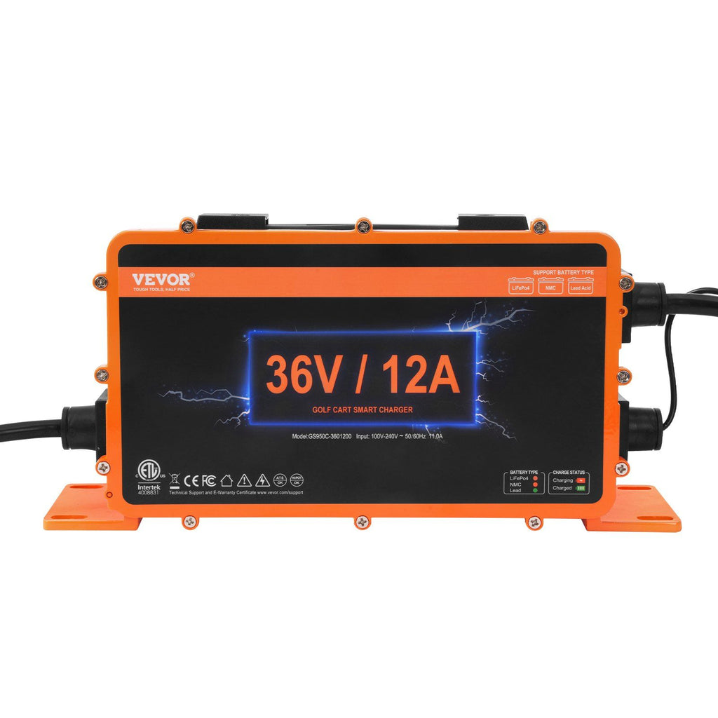 36 Volt Golf Cart Battery Charger, 12 AMP, Smart Battery Charger with D-Style Plug, Compatible with Lead-Acid AGM/GEL/EFB MF NMC LiFePO4 Batteries for EZGO TXT, IP67 Waterproof ETL Certified