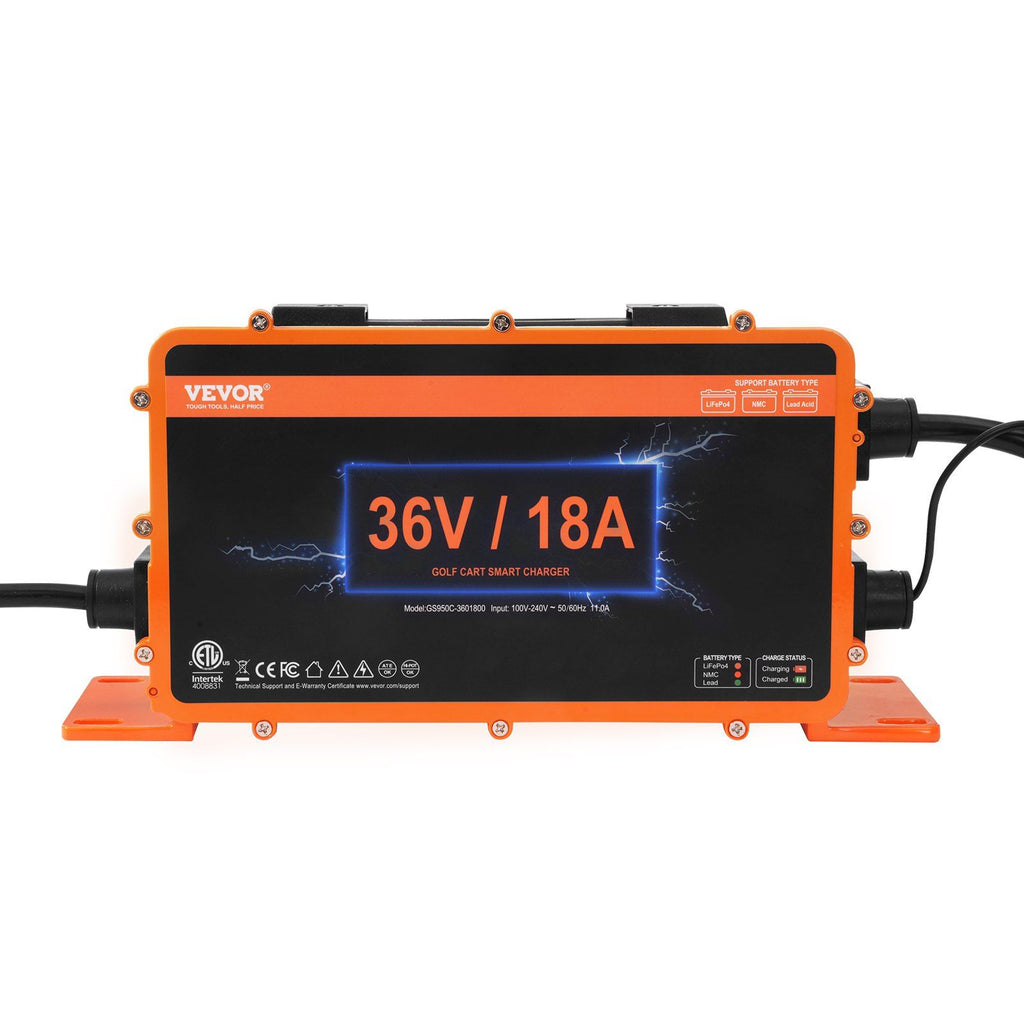 36 Volt Golf Cart Battery Charger, 18 AMP, Smart Battery Charger with D-Style Plug, Compatible with Lead-Acid AGM/GEL/EFB MF NMC LiFePO4 Batteries for EZGO TXT, IP67 Waterproof ETL Certified