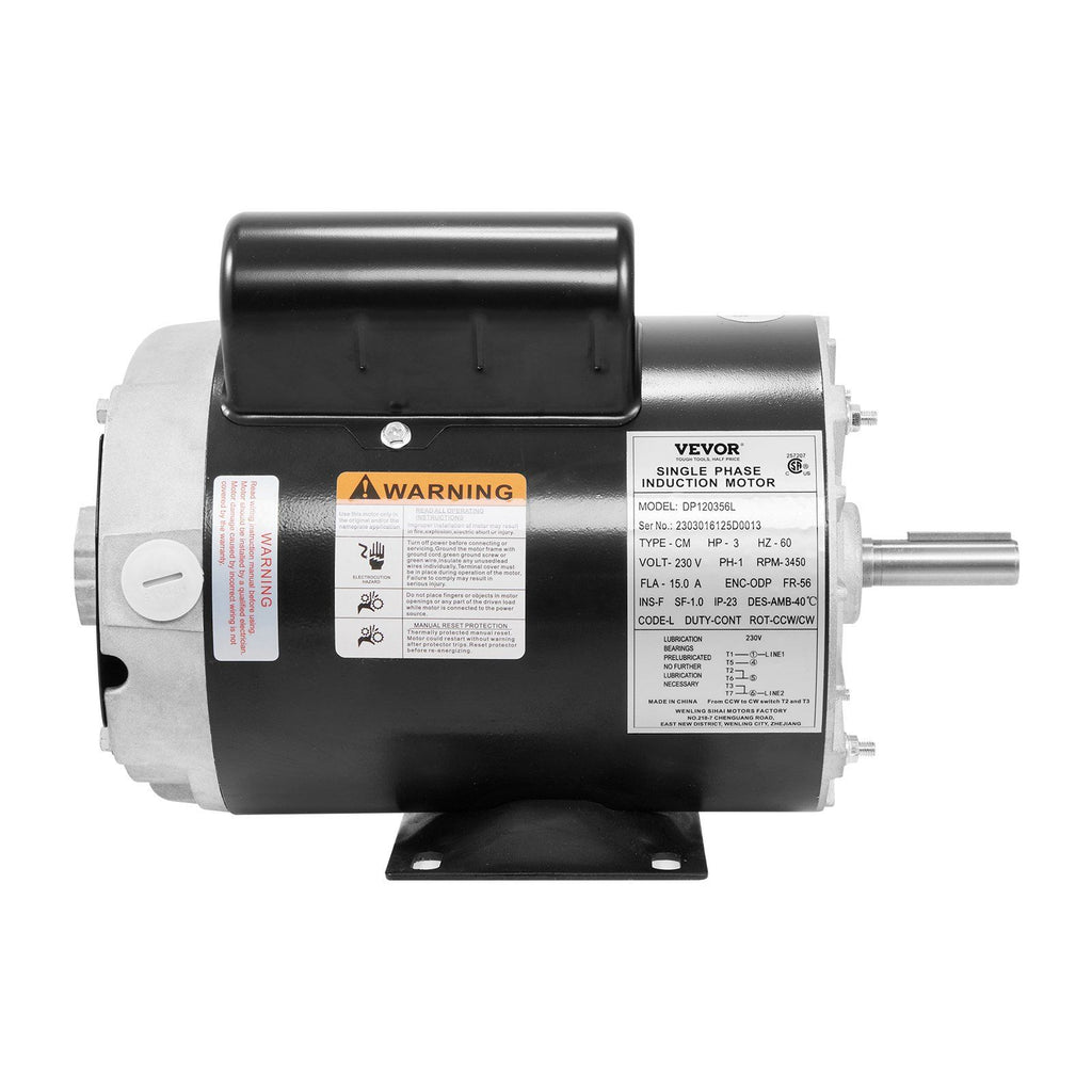 3HP Air Compressor Motor, 230V 15 Amps Electric Motor, 3450RPM 56 Frame, 5/8" Keyed Shaft, 1.88" Shaft Length for Air Compressors, CW/CCW Rotation