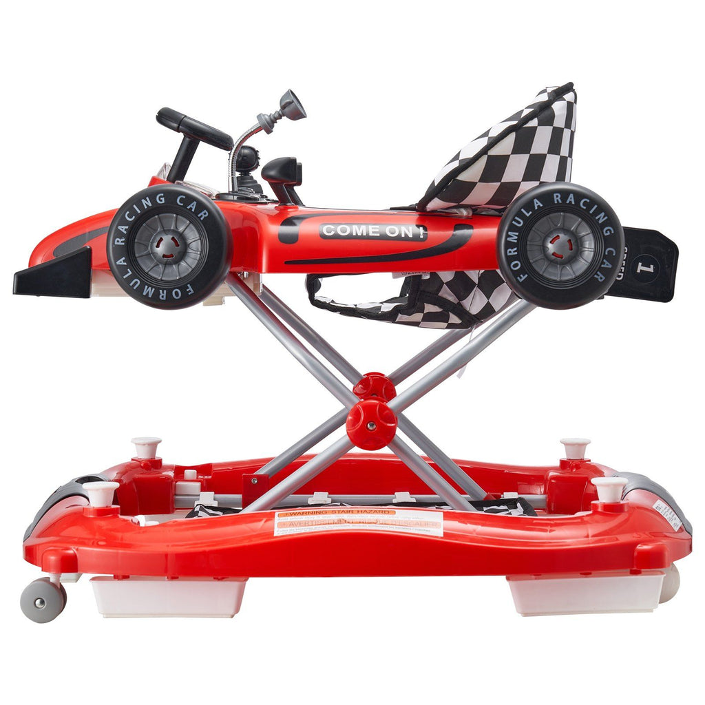 4-in-1 Baby Walker, Foldable Baby Activity Center on Wheels, Adjustable Height, Light, Steering Wheel, Toy Car | Learning-Seated | Walk-Behind | Rocker Toddler Walker for 6-24 Month Boys Girls
