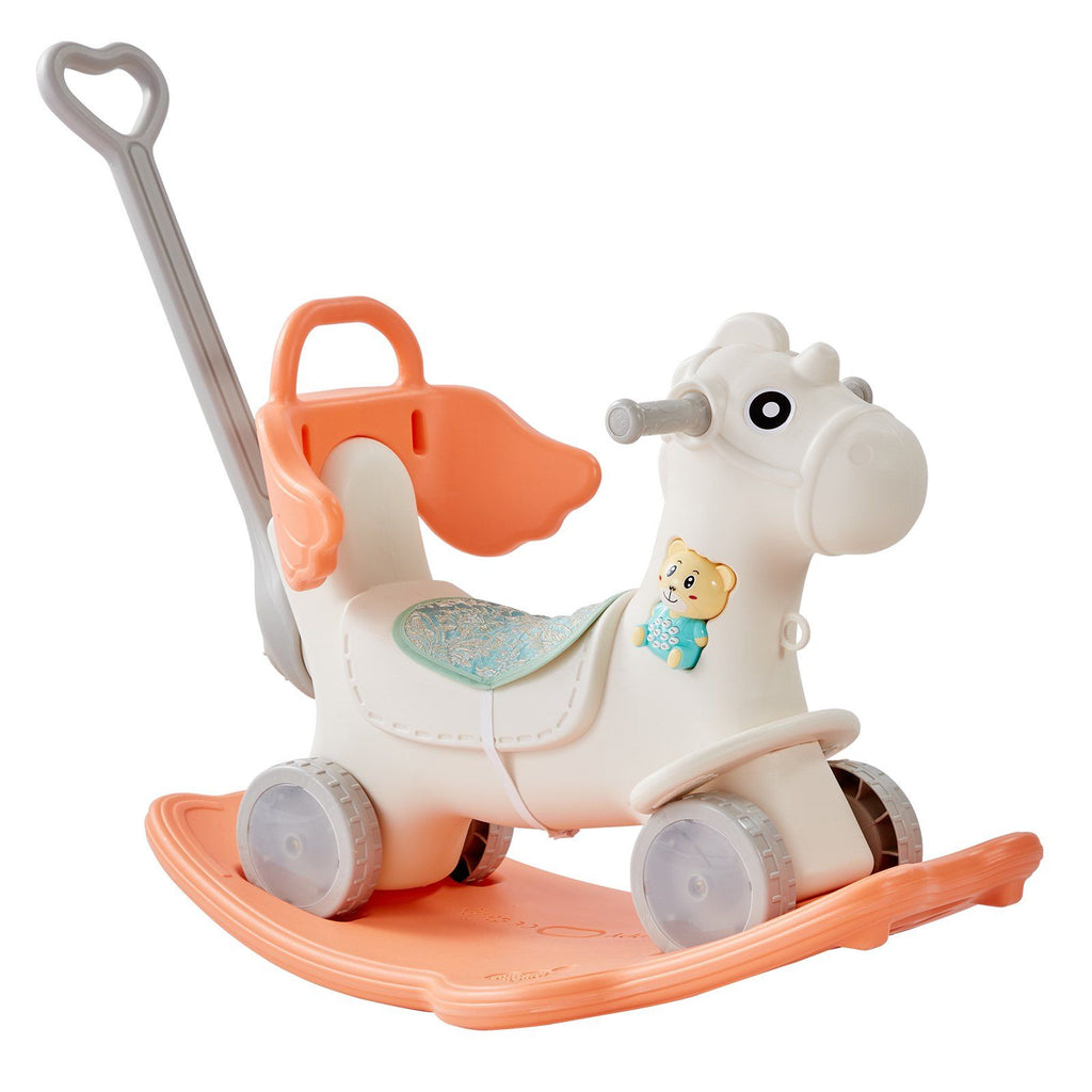 4 in 1 Rocking Horse for Toddlers 1-3 Years, Baby Rocking Horse with Detachable Balance Board, Push Handle and 4 Smooth Wheels, Support up to HDPE 80 lbs Kids Ride on Toy with Sound, Red