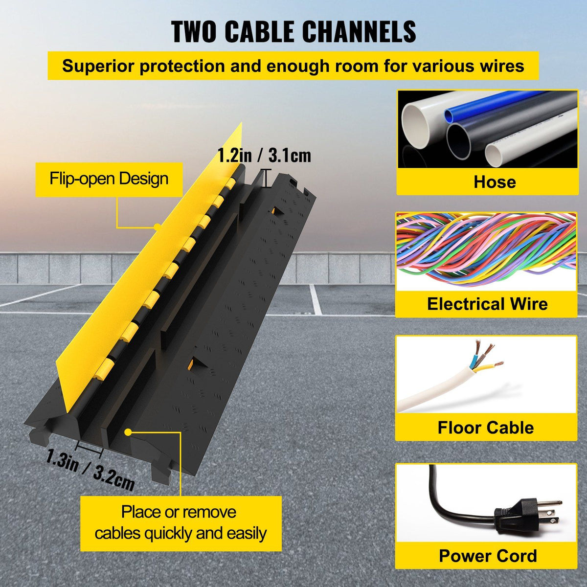 Vip Plcb Ramp 4 Pack Rubber Cable Protector Ramp 2 Channel Heavy Duty 66,000LB Load ...