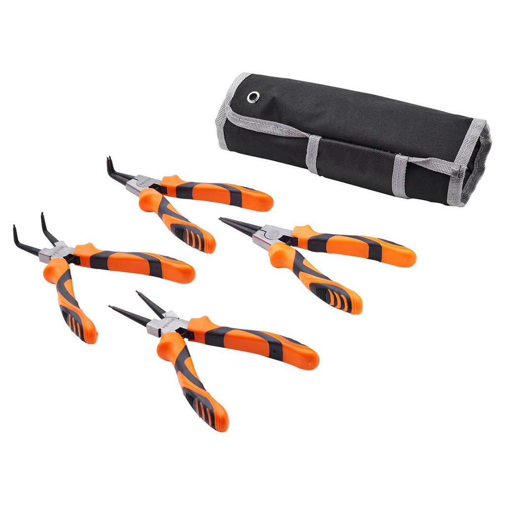 4-Piece Snap Ring Pliers Set, 0.07" Tip Diameter, High Carbon Steel Straight and Bent Jaw, Heavy Duty Internal and External Circlip Pliers Kit, with Portable Tool Bag, For Ring Remover Retaining