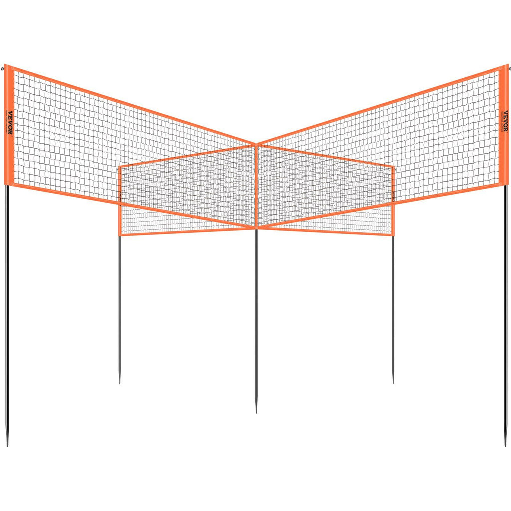 VEVOR 4-Way Volleyball Net, Adjustable Height Badminton Net Set for Backyard Beach Lawn, Outdoor Portable Volleyball Net with Carrying Bag, 4 Square Quick Assemble Game Set For Kids And Adults