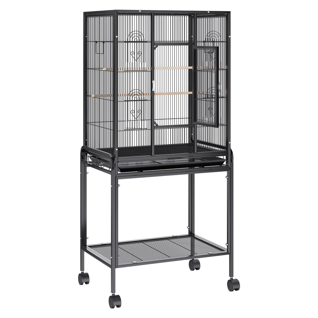 54 inch Standing Large Bird Cage, Carbon Steel Flight Bird Cage for Parakeets, Cockatiels, Parrots, Macaw with Rolling Stand and Tray