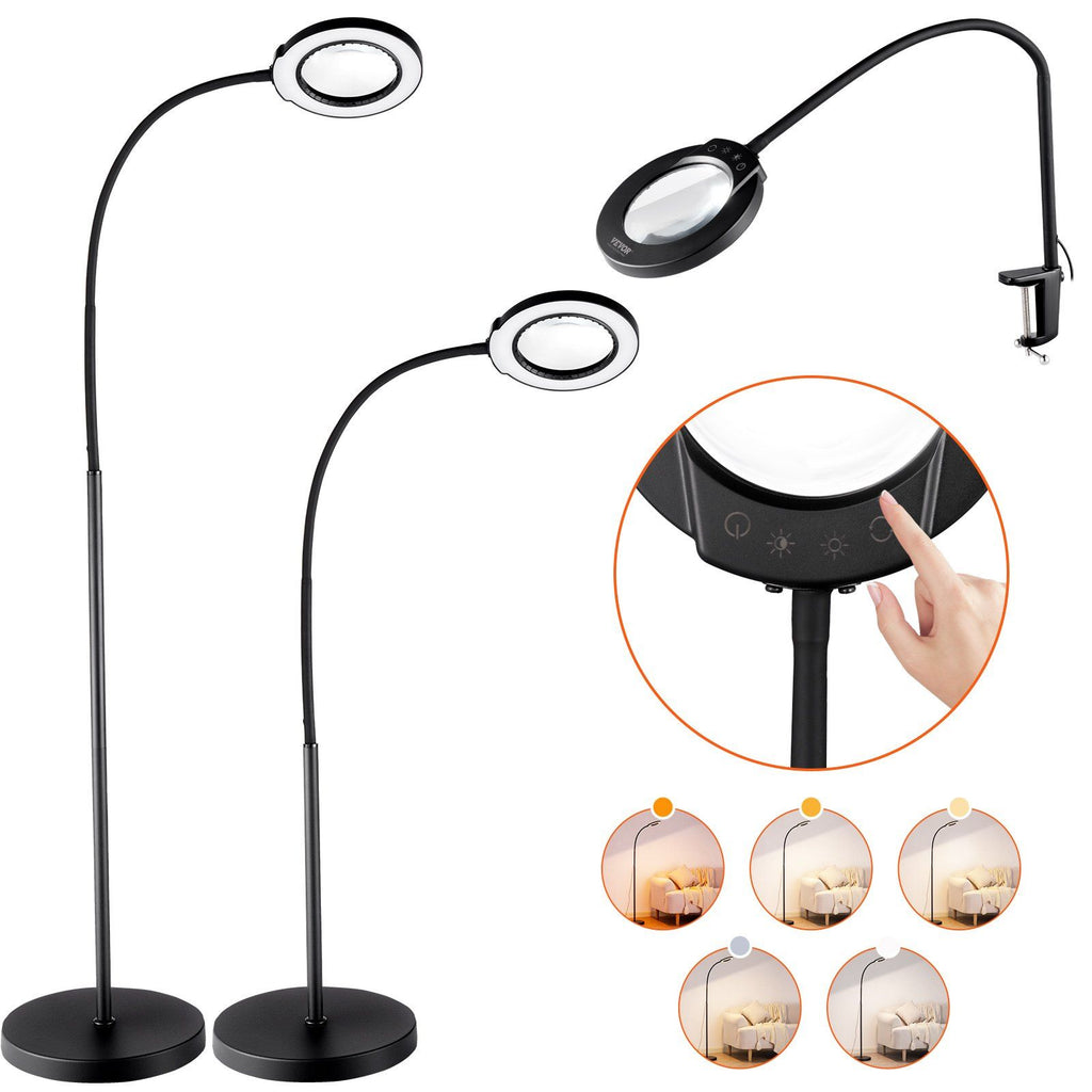 5X Floor Magnifying Glass with Light and Stand Flexible Gooseneck LED