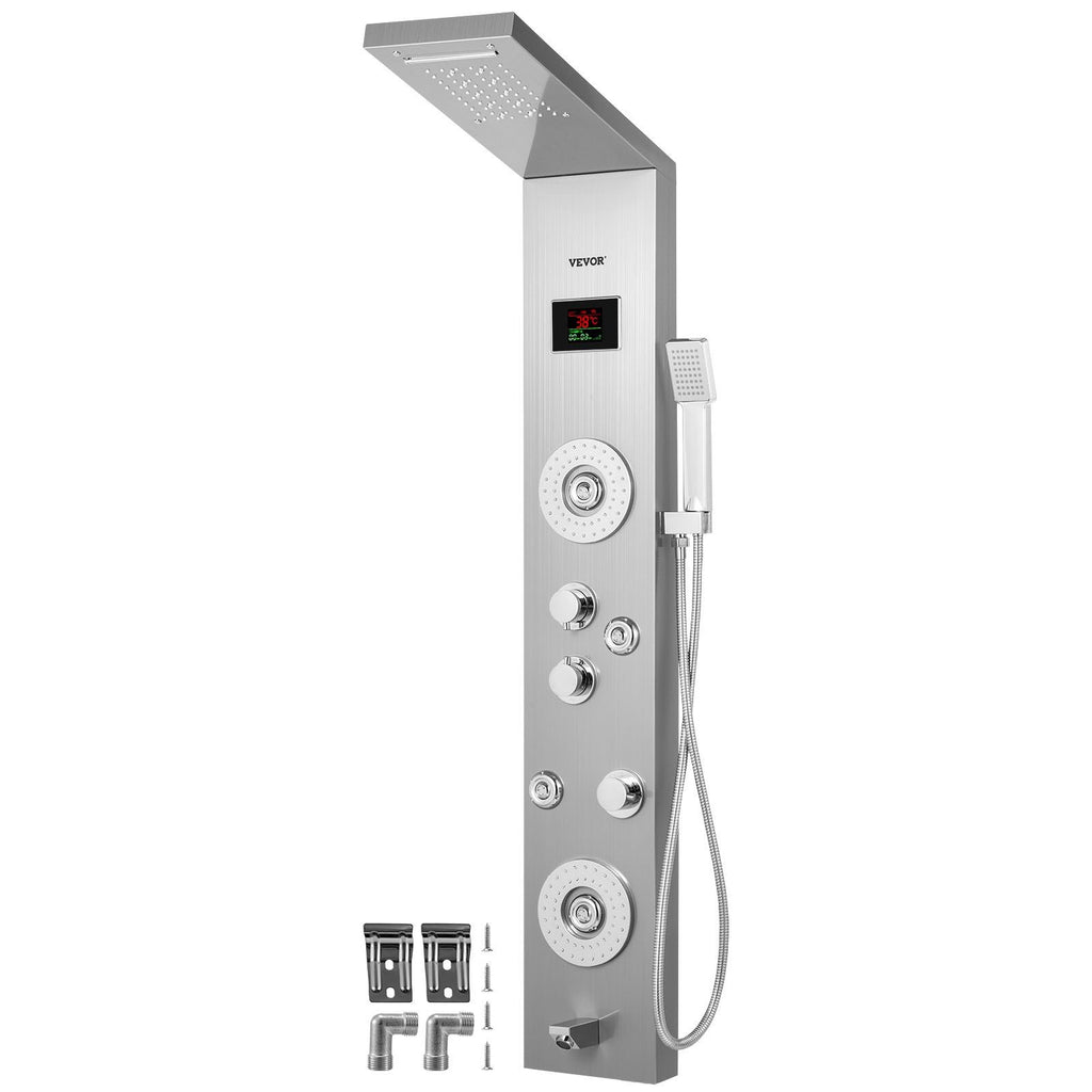 6 in 1 LED Shower Panel Tower System Rainfall and Mist Head Rain Massage Stainless Steel Shower Fixtures with Adjustable Body Jets