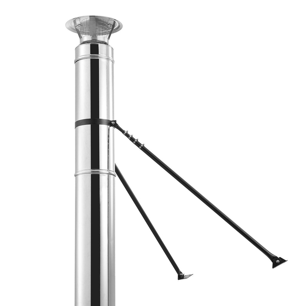6 inches Extended Roof Bracket, Supports Chimney Stove Pipe for Stability, Mounting Brackets with Adjustable Legs, Steel with Powder Coating, Side/Top Mount Installation (No Rain Cap, Pipe)
