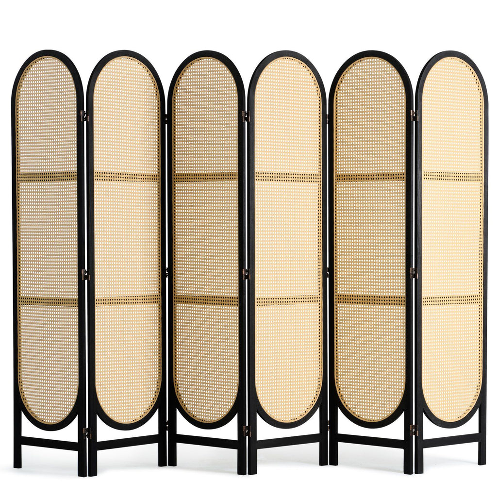 6 Panel Room Divider, Hand-Woven Rattan Folding Privacy Screens with Hinges, Portable Partition Room Dividers, Wooden Freestanding Wall Divider for Room Separation, Living Room, Bedroom, Brown