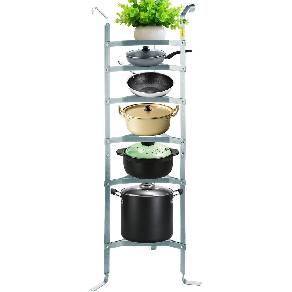 6-Tier Cookware Stand, Carbon Steel Multi-Layer Pot Rack, 61-inch Cookware Shelf, Satin Nickel Cookware Storage Tower, Unassembled Kitchen Corner Shelf Rack for Pans, Pots, and Baskets Storage
