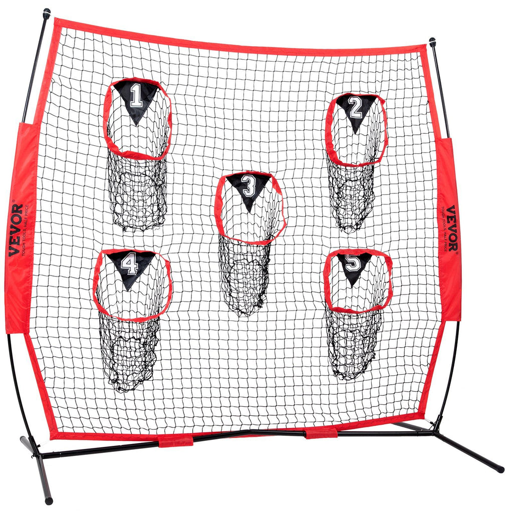 6 x 6 ft Football Trainer Throwing Net, Training Throwing Target Practice Net with 5 Target Pockets, Knotless Net Includes Bow Frame and Portable Carry Case, Improve QB Throwing Accuracy, Red