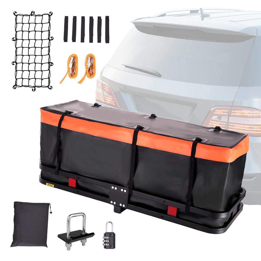 60x24x6 in Hitch Mount Cargo Carrier, 500lb Capacity Folding Trailer Hitch Cargo Basket & Waterproof Cargo Bag, Luggage Carrier Rack Fits 2" Hitch Receiver with Cargo Net for SUV Truck Pickup