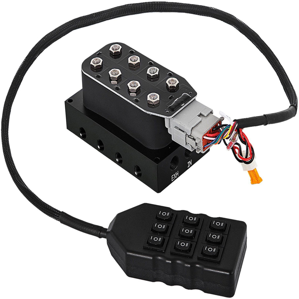 Accu X4 Solenoid Valve 1/4'' NPT Air Ride Manifold Solenoid Valve with 9-Switch Wired Remote Controller VXF4CM14B