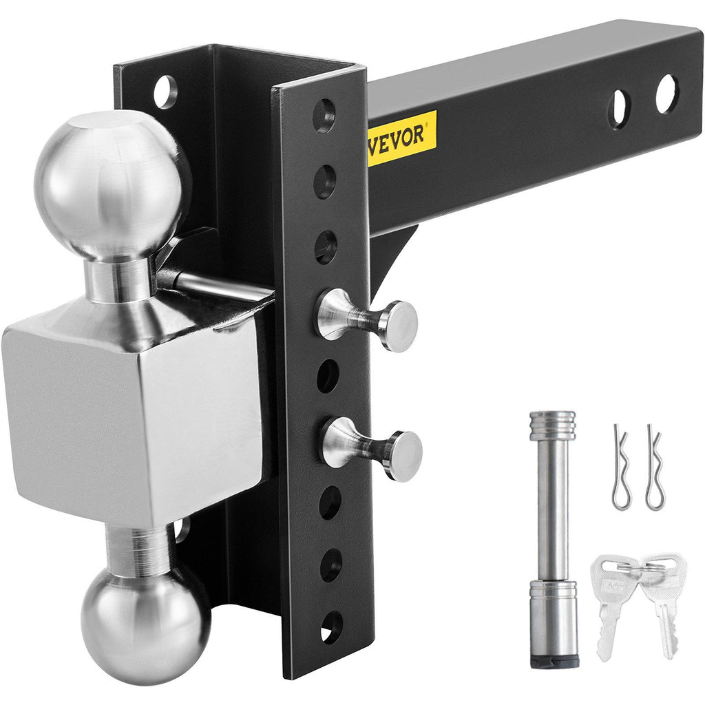 Adjustable Trailer Hitch, 6" Rise & Drop Hitch Ball Mount 2.5" Receiver 22,000 LBS Rating, 2 and 2-5/16 Inch Stainless Steel Balls w/ Key Lock, for Automotive Trucks Trailers Towing