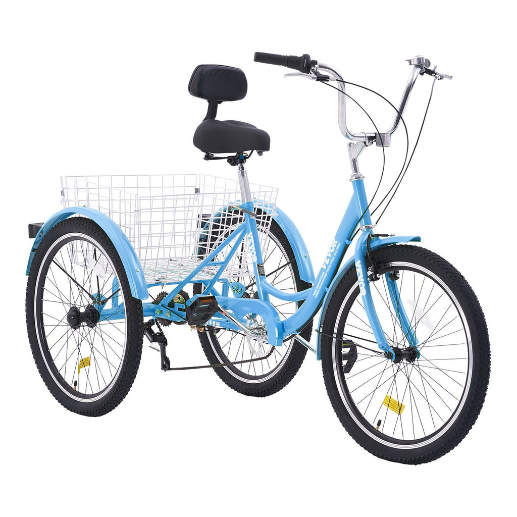 Adult Tricycles Bike, 7 Speed Adult Trikes, 26 Inch Three-Wheeled Bicycles, Carbon Steel Cruiser Bike with Basket and Adjustable Seat, Picnic Shopping Tricycles for Seniors, Women, Men (Blue)