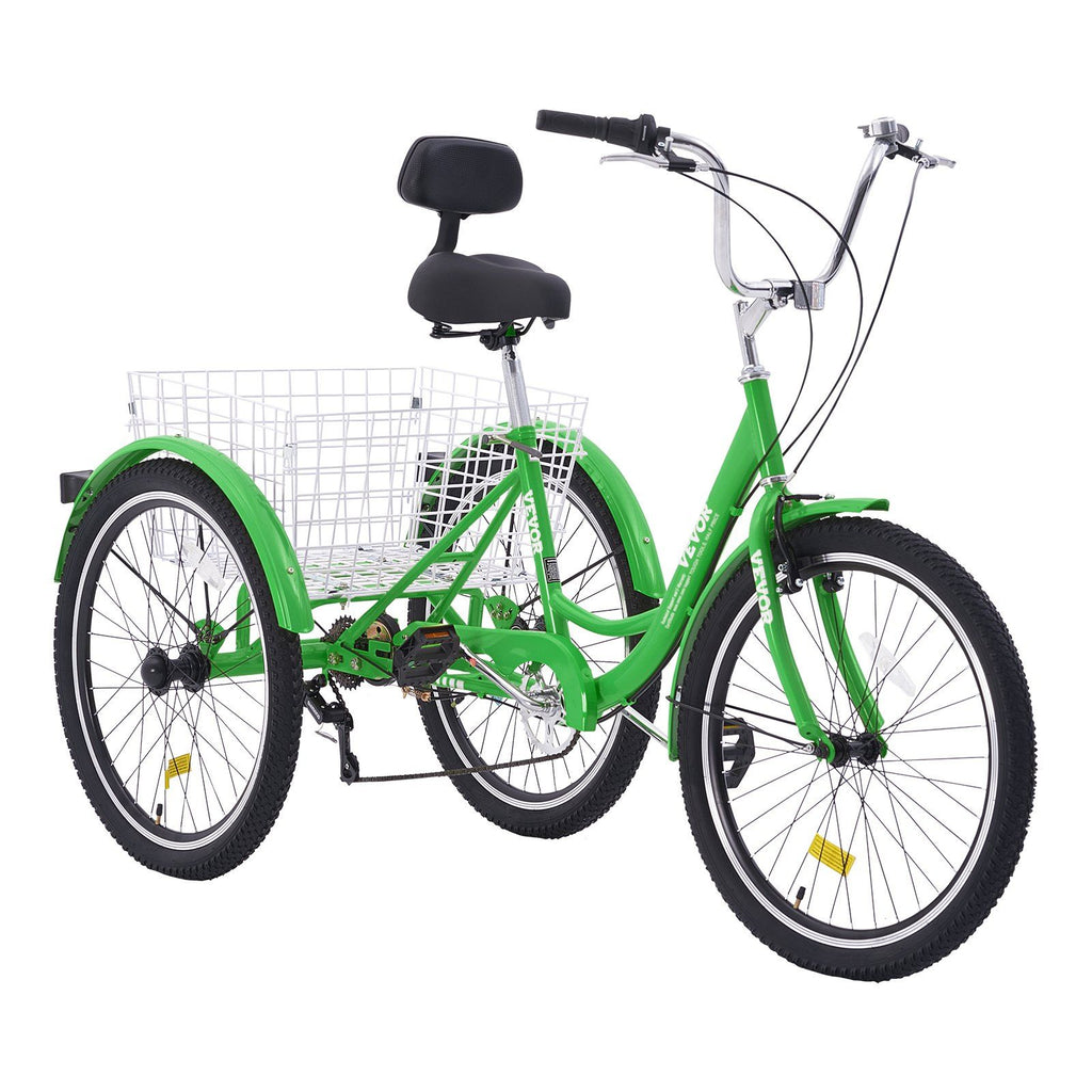 Adult Tricycles Bike, 7 Speed Adult Trikes, 26 Inch Three-Wheeled Bicycles, Carbon Steel Cruiser Bike with Basket and Adjustable Seat, Picnic Shopping Tricycles for Seniors, Women, Men (Green)