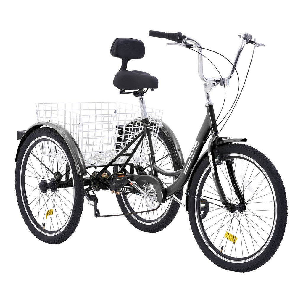 Adult Tricycles Bike, 7 Speed Adult Trikes, 26 Inch Three-Wheeled Bicycles, Carbon Steel Cruiser Bike with Basket and Adjustable Seat, Picnic Shopping Tricycles for Seniors, Women, Men (Black)