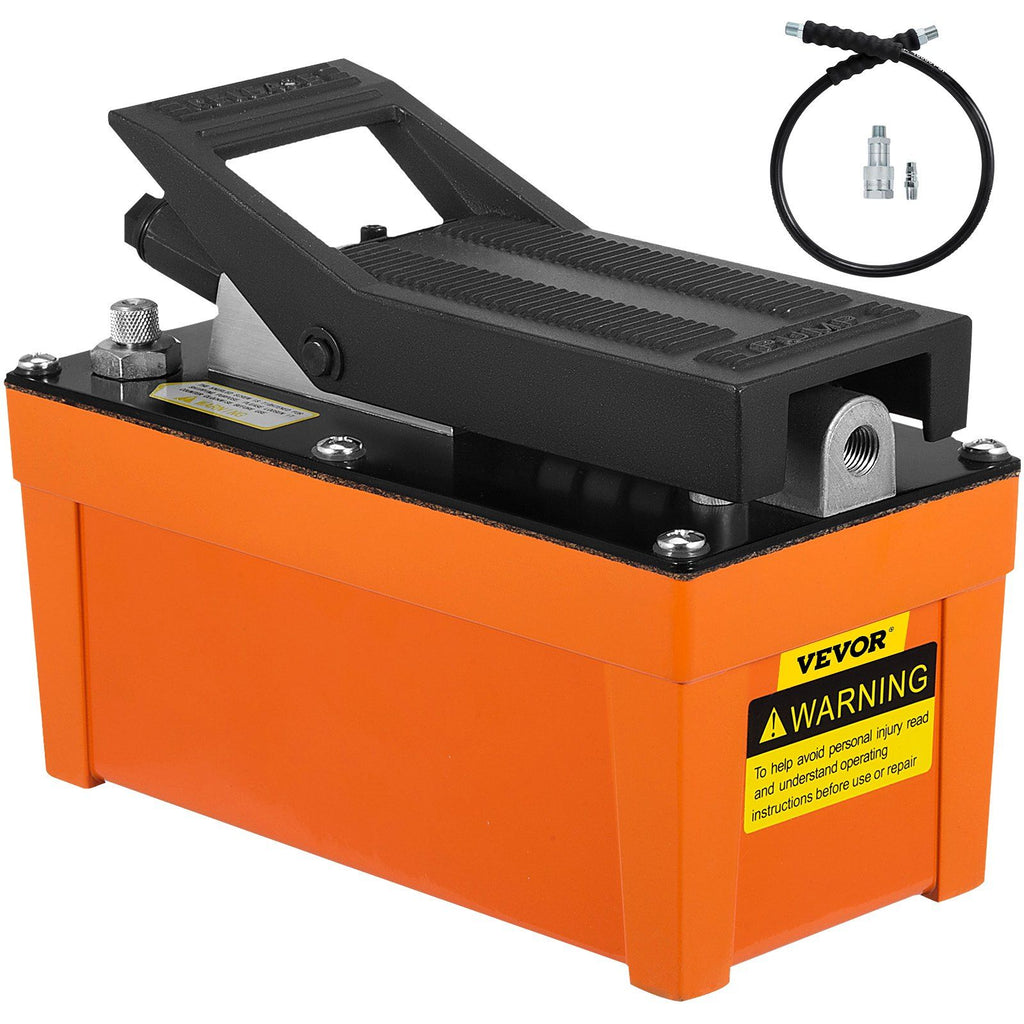 Air Hydraulic Pump 10000 PSI Air Over Hydraulic Pump 0.42 Gal Reservoir Air Treadle Foot Actuated Hydraulic Pump 3/8" NPT with 6.56 ft Hose 2 Connector Single Acting for Car Repair (Orange)