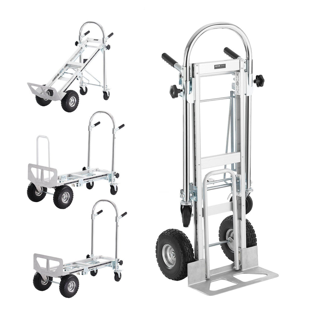 Aluminum Folding Hand Truck, 4 in 1 Design 1000 lbs Capacity, Heavy Duty Industrial Collapsible cart, Dolly Cart with Rubber Wheels for Transport and Moving in Warehouse, Supermarket, Garden