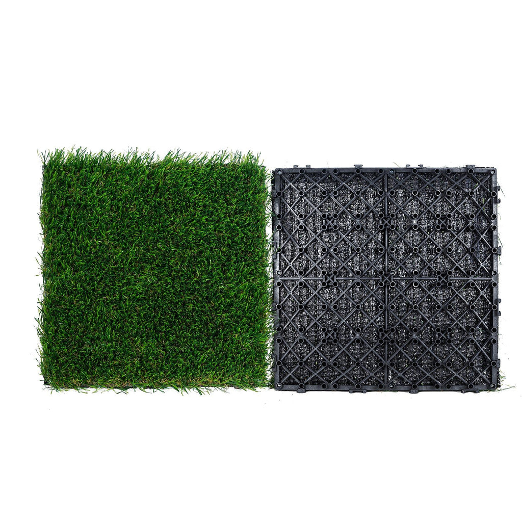 Artifical Grass Tiles Interlocking Turf Deck Set, 9 Pack - 12"x12", Synthetic Fake Grass Self-draining Mat Flooring Decor Pad, Perfect For Multi-Purpose Indoor Outdoor Entryway Scraper Dog Mats