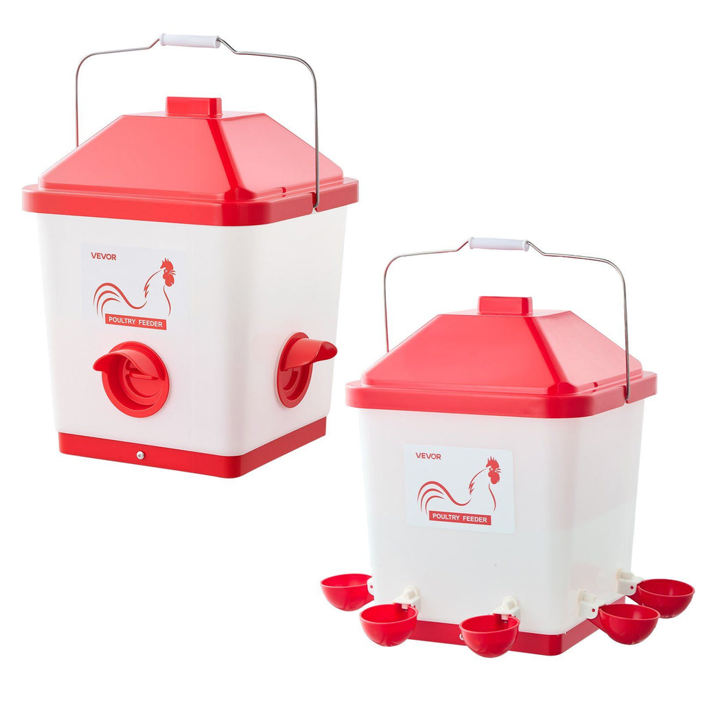 Automatic Chicken Feeder & Waterer Set, 5 Gallon/40 Pounds, Rain Proof Hanging Poultry Feeder with Water Cup No Waste, Automatic Gravity, Avoid Small Animals, Suitable for Chicken, Duck, Turkey