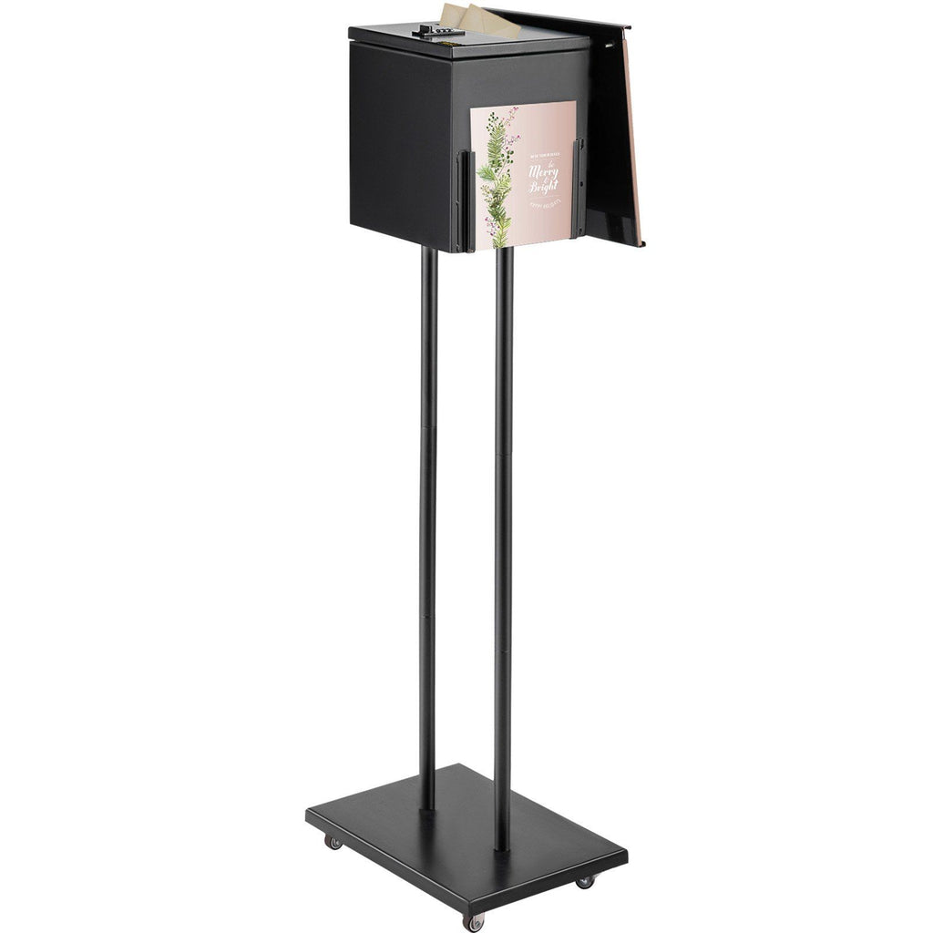 Ballot Box, Floor Standing Suggestion Box with Sign Holder and Lock, Side Pocket for Storing Ballots, Brochures, Donation Box for Home Office Church Election, 8.6\"W x 9.4\"H x 8\"D, Black