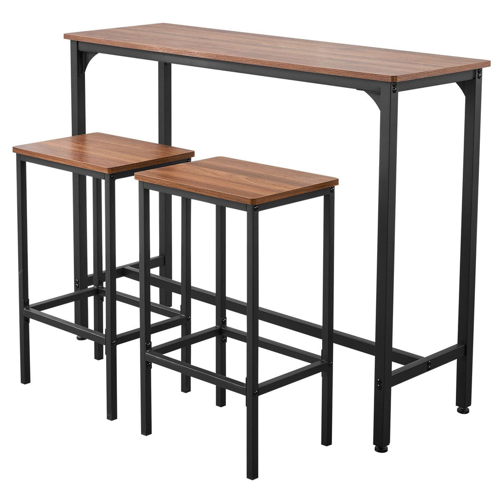 Bar Table, 3PCS 47″ Bars Tables Set, Bar Tables and Chair Set with Rounded Edge Design, Rectangular Pub Table with Two Stools for Office Desk, Breakfast Corner, Mini Bars, Rustic Brown, Black