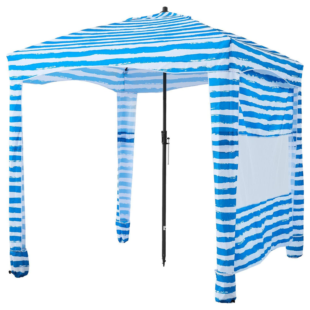 Beach Cabana, 6 x 6 ft Beach Canopy with Side Wall, UPF 50+ Protection Easy Setup Cabana Tent with Sand Pockets, Portable Shade Sun Shelter Umbrella for Whole Family & Friends, Blue Stripes