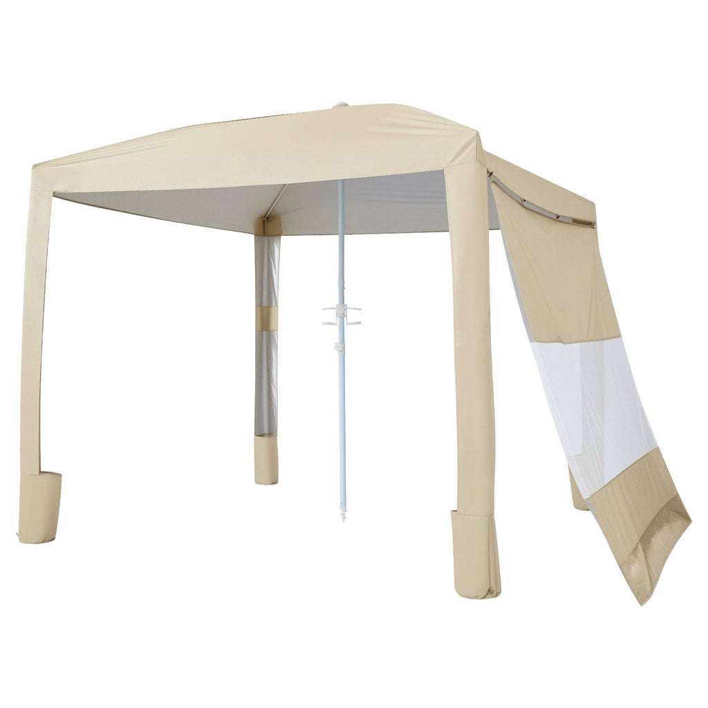 Beach Cabana, 8 x 8 ft Beach Canopy with Side Wall, UPF 50+ Protection Easy Setup Cabana Tent with Sand Pockets, Adjustable Height Portable Shade Sun Shelter Umbrella for Family & Friends, Khaki
