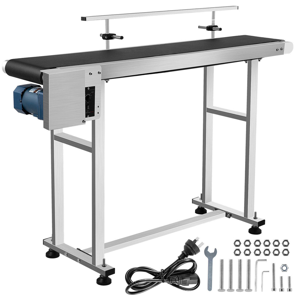 Belt Conveyor 59 x 7.8 inch Conveyor Table Heavy Duty Stainless Steel Motorized Belt Conveyor for Inkjet Coding Applications Powered Rubber PVC Belt Anti Static (One Guardrail)