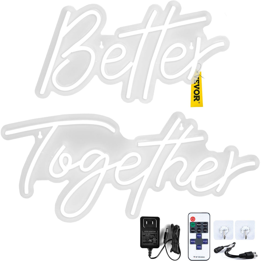 Better Together Neon Sign, 24" x 10" + 17" x 9" Warm White LED lights Sign, Adjustable Brightness with Remote Control and 12V Power Adapter, Used for Home, Party, Wedding, and Bar Decoration