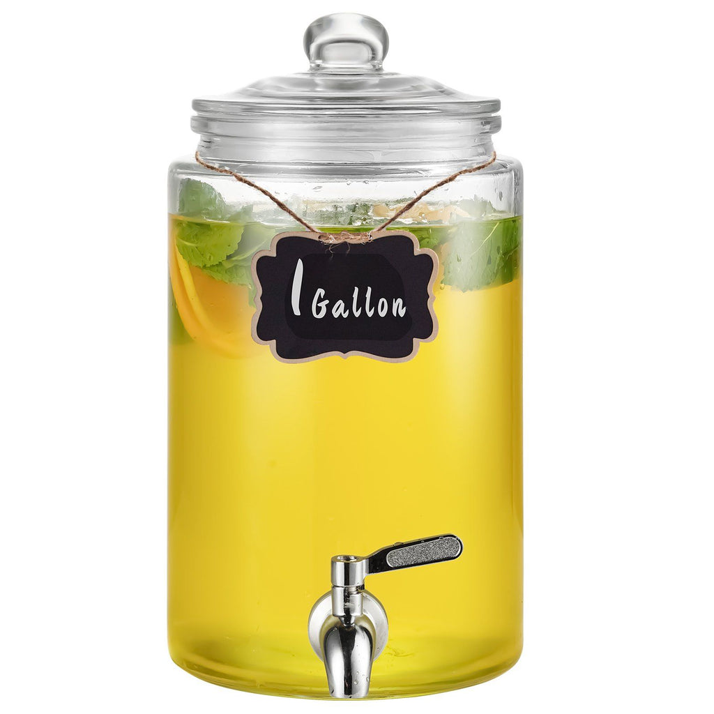Beverage Dispenser, 1 Gallon Drink Dispensers for Parties, Glass Juice Dispenser with Stainless Steel Spigot, Iced Tea Lemonade Juice Water Dispenser, for Restaurants, Hotels, Parties