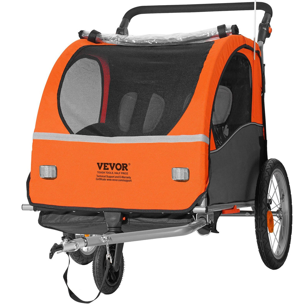 Bike Trailer for Toddlers, Kids, Double Seat, 100 lbs Load, 2-In-1 Canopy Carrier Converts to Stroller, Tow Behind Foldable Child Bicycle Trailer with Universal Bicycle Coupler, Orange and Gray