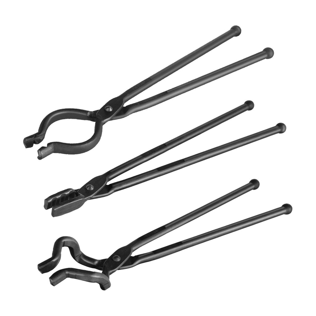 Blacksmith Tongs, 18' 3 PCS, V-Bit Bolt Tongs, Wolf Jaw Tongs and Z V-Bit Tongs, Carbon Steel Forge Tongs with A3 Steel Rivets, for Beginner and Seasoned Blacksmiths, Bladesmiths and Craftsmen