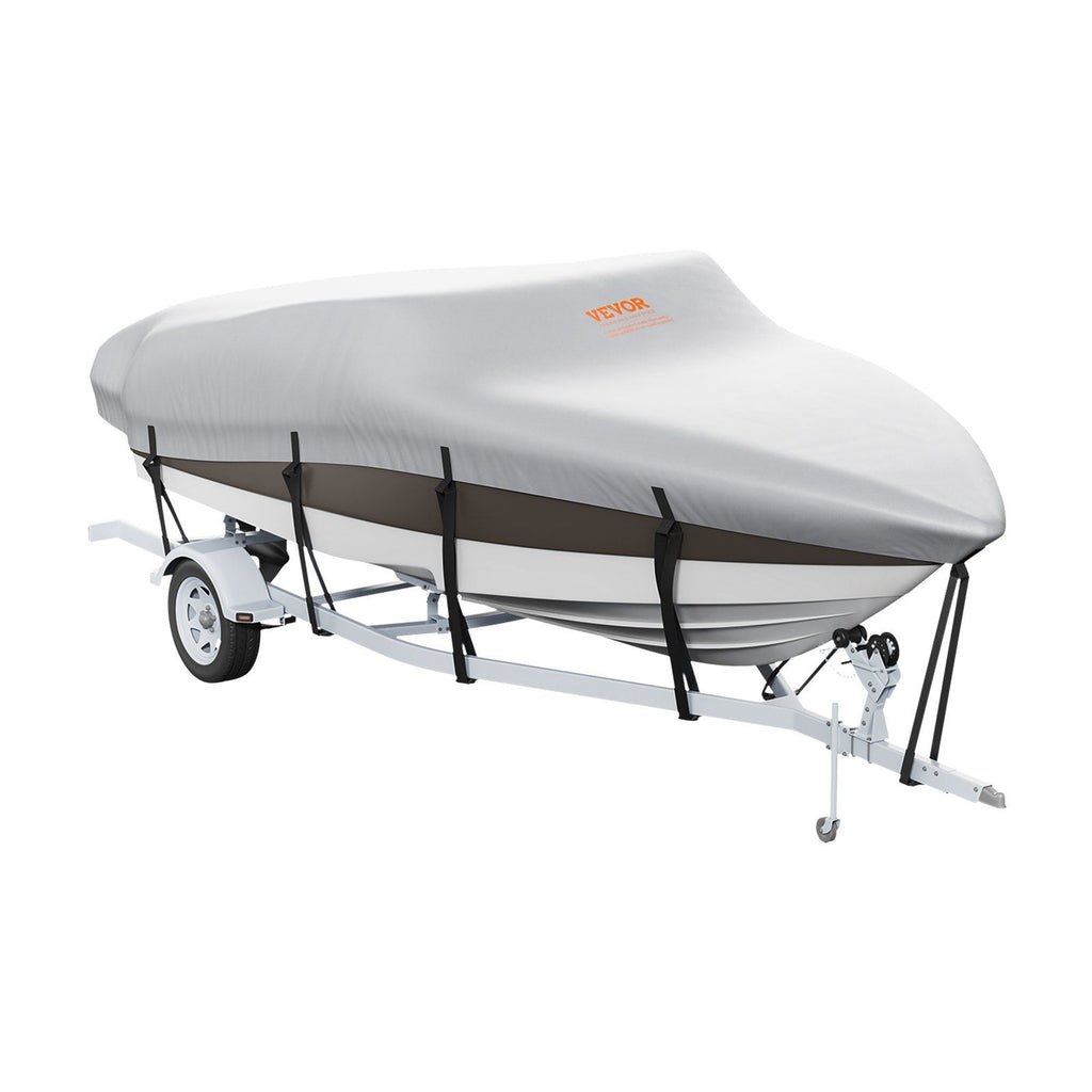 Boat Cover, 23'-24' Trailerable Waterproof Boat Cover, 600D Marine Grade PU Oxford, with Motor Cover and Buckle Straps, for V-Hull, Tri-Hull, Fish Ski Boat, Runabout, Bass Boat, Grey