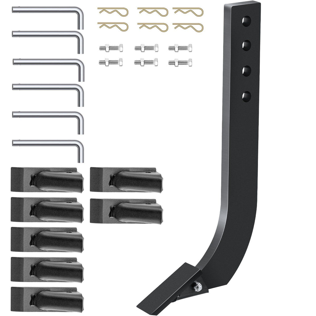 Box Blade Shank, 18'' Scarifier Shank, 4 Holes Box Scraper Shank, Ripper Shank with Removable Tapered Teeth and Pins, Adjustable Shanks Assembly for Replacement, Digging, Plowing, 6PCS