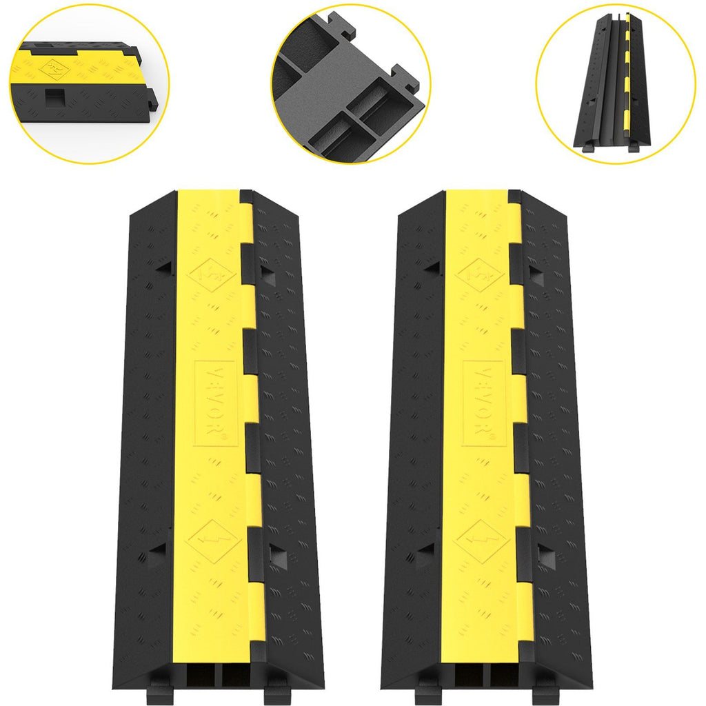 Cable Protector Ramp, 2 Packs 2 Channels Speed Bump Hump, Heavy Duty 11000 LBS/ 5 Ton Loading Rubber Modular Protective Wire Cord Driveway Traffic, 2 Pcs, Black