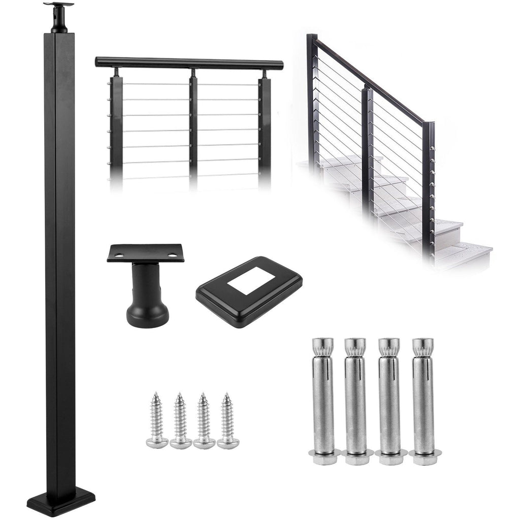 Cable Rail Post Level Deck Stair Post 42 x 0.98 x 1.97" Cable Handrail Post Stainless Steel Brushed Finishing Deck Railing DIY Picket Without Hole Stair Railing Kit with Mount Bracket Black