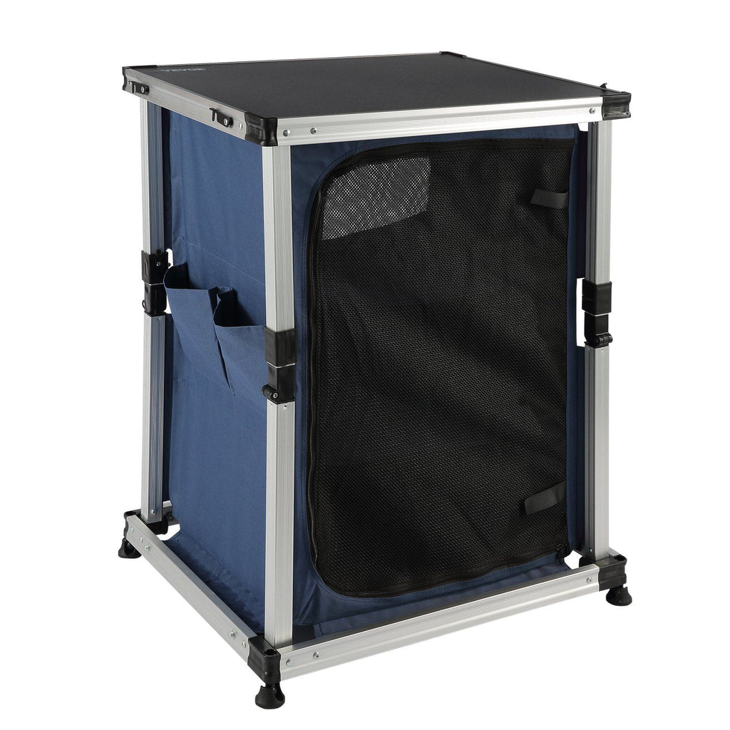 Camping Kitchen Table, Pop-up Aluminum Portable Folding Cook Station w/ 3-Tier Storage Organizer, Side Pocket & Carrying Bag, Quick Installation for Outdoor BBQ Party Backyard & Tailgating, Blue
