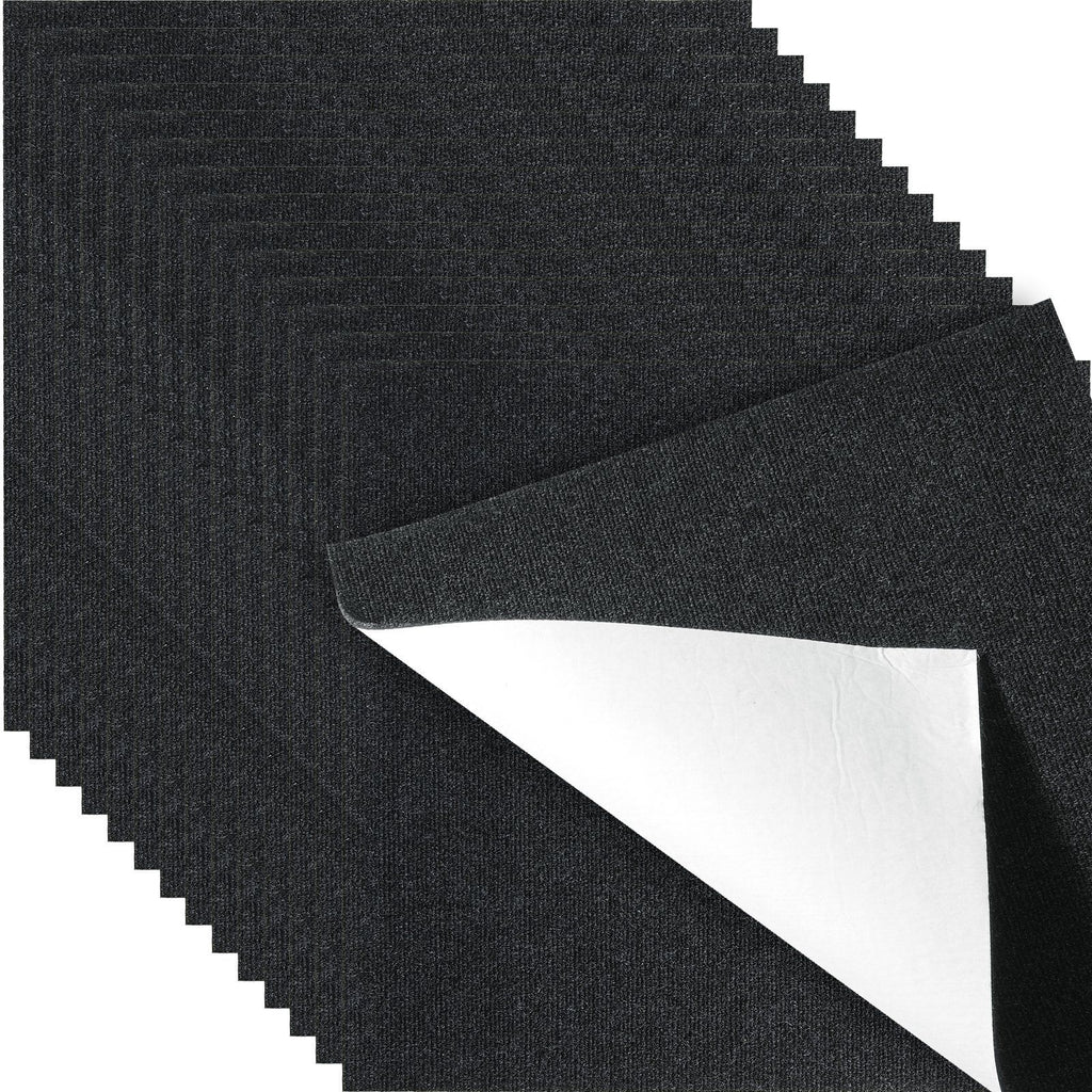 Carpet Tiles Peel and Stick, 24' x 24' Squares Self Adhesive Carpet Floor Tile, Soft Padded Carpet Tiles, Easy Install DIY for Bedroom Living Room Indoor Outdoor (15Tiles, Carbon Black)