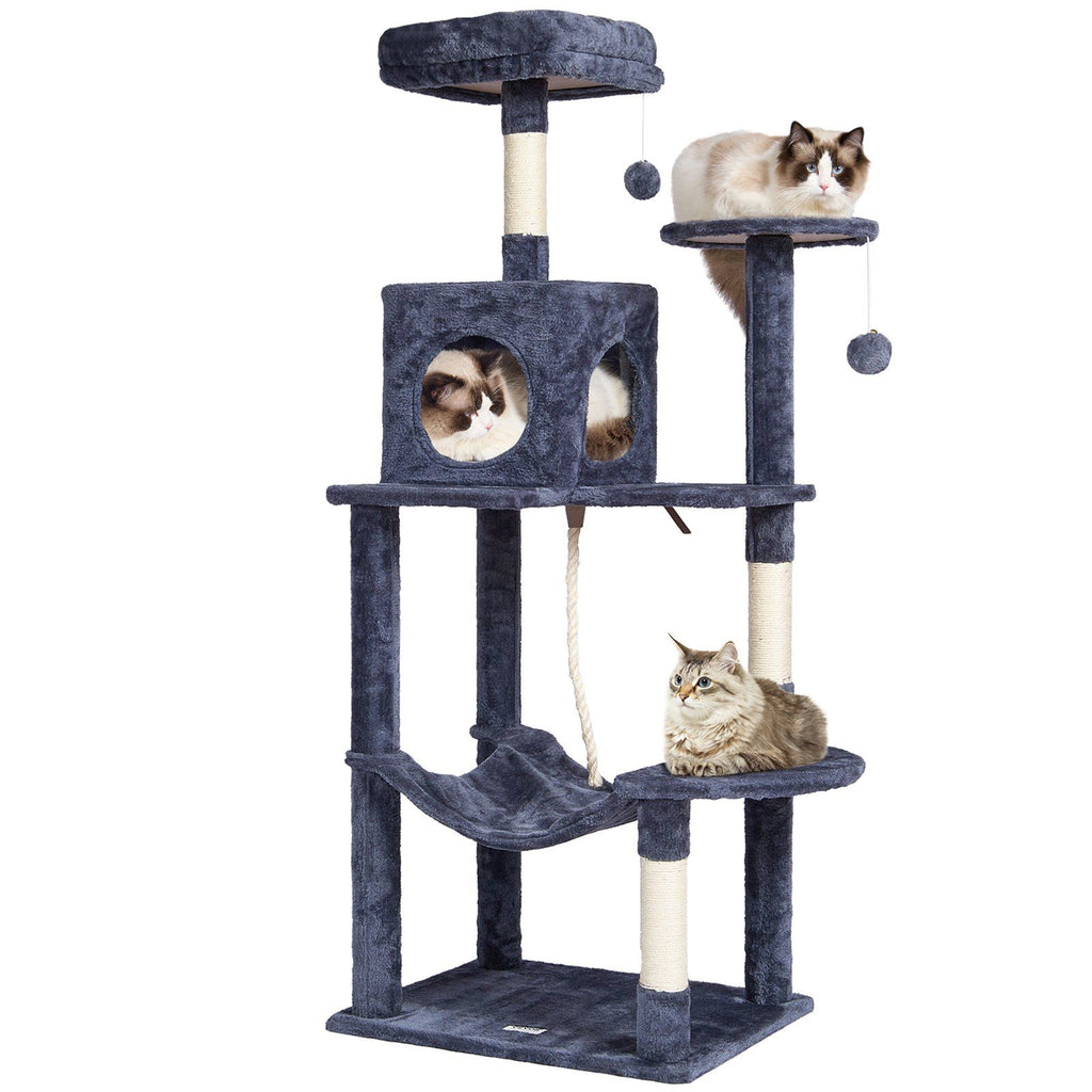 Cat Tree 56.2" Cat Tower with Cat Condo Sisal Scratching Post Dark Grey