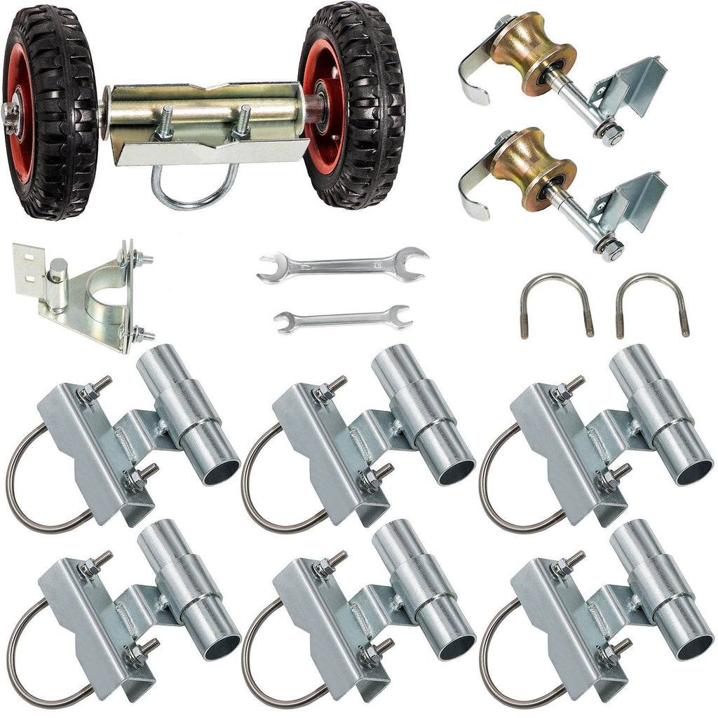 Chain Link Rolling Gate Kit Galvanized Steel Rolling Fence 6 Universal Track Bracket Chain Link Rolling Gate Hardware Kit 2 Solid Rubber Wheels Fence Rolling Kit for Chain Link Sliding Gate