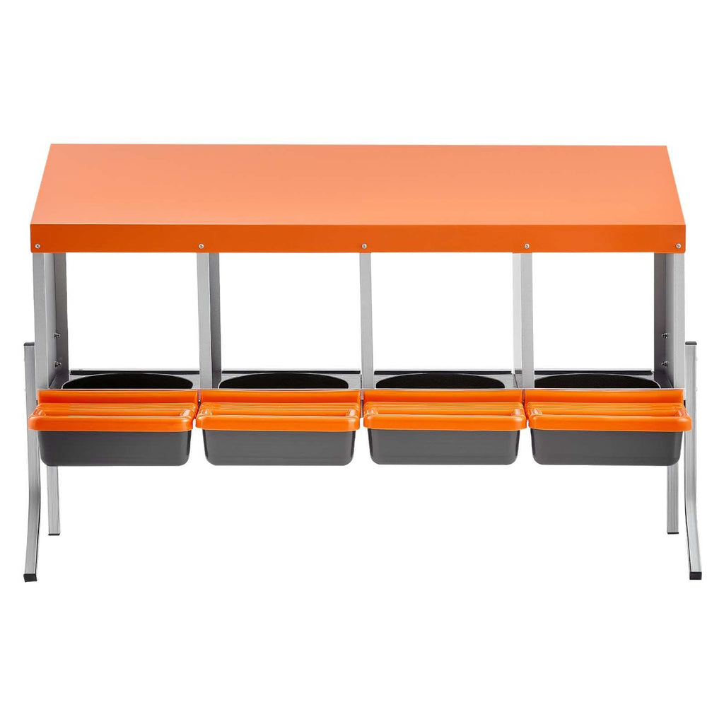 Chicken Nesting Boxes, 4 Compartments, with Support Legs, Easy Egg Collection, Galvanized Steel and High-Strength Plastic, Roll Away Nesting Boxes for Chickens and Hens Laying Eggs, Orange