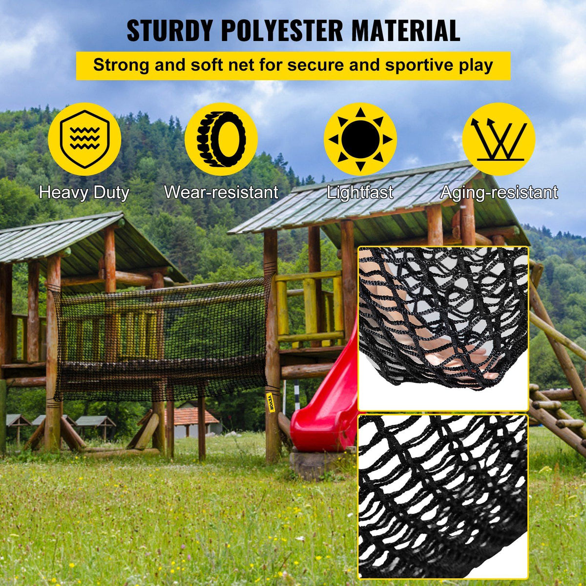VEVOR Climbing Cargo Net, 10.5 x 10.5 ft Playground Climbing Cargo Net ...