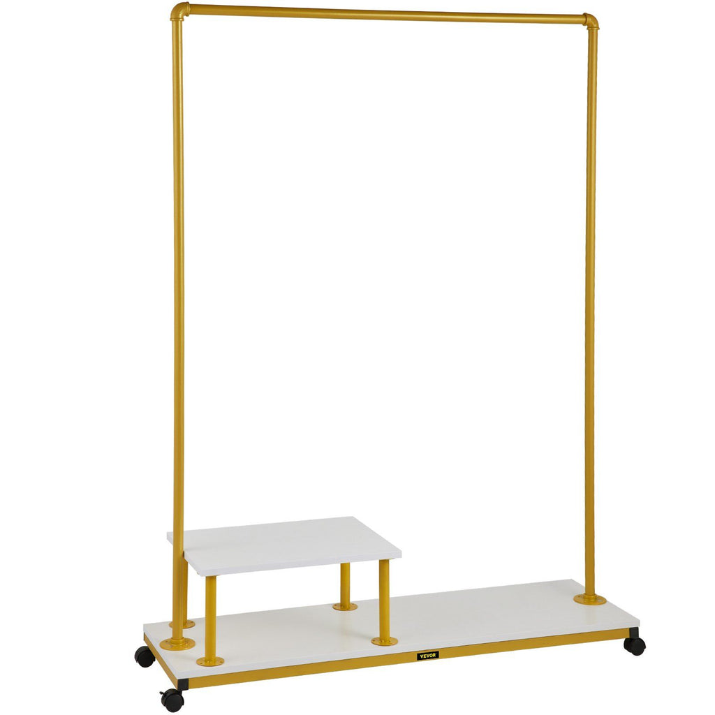 Clothing Garment Rack, 47.2"x14.2"x63.0", Heavy-Duty Clothes Rack w/Bottom Shelf & Side Shelf, 4 Swivel Casters, Sturdy Steel Frame, Rolling Clothes Organizer for Retail Store Boutique, Gold