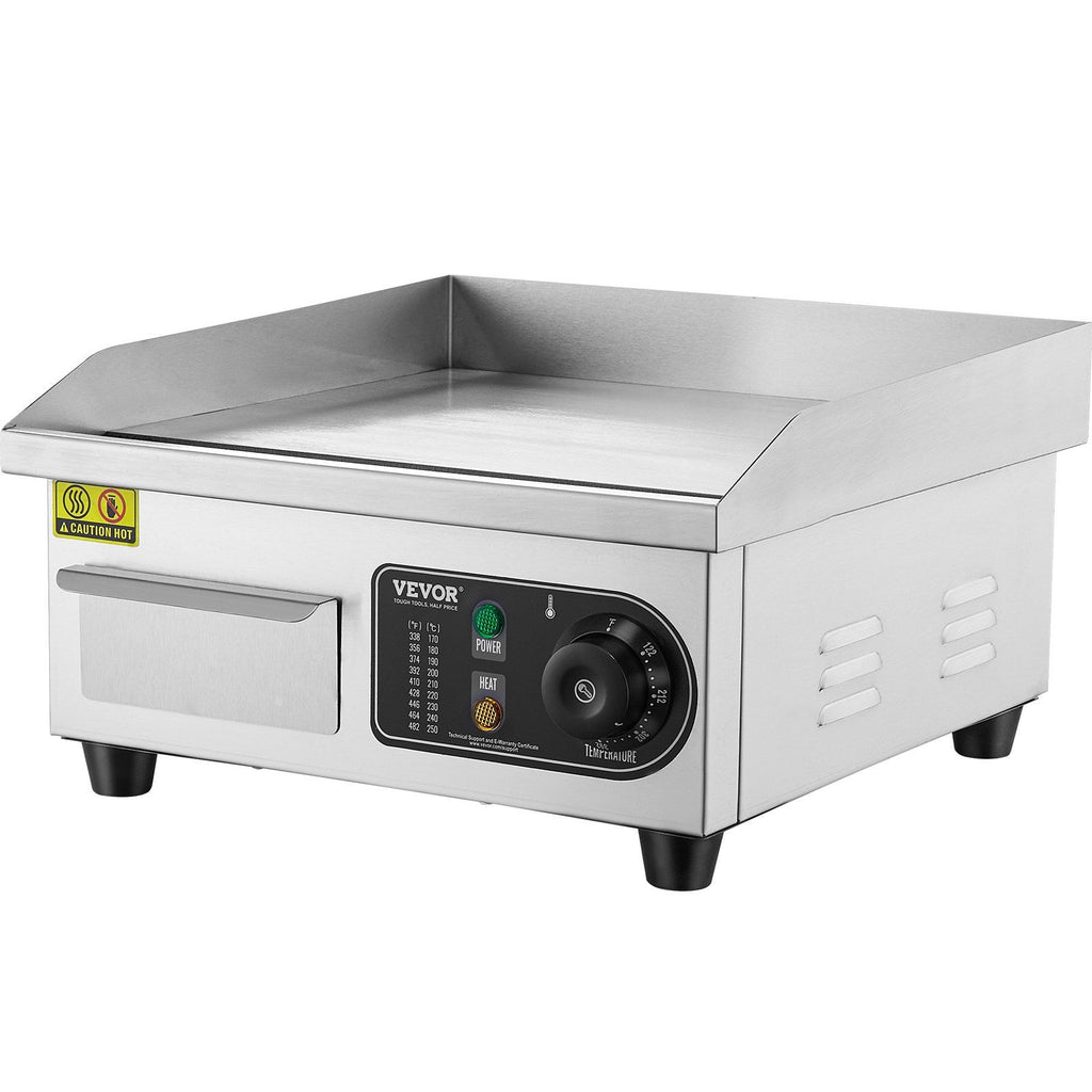 Commercial Electric Griddle, 1700W Countertop Flat Top Grill, 122°F-572 °F Adjustable Temp, 14.17 x 11.81 x 0.39in Stainless Steel Griddle Grill with 2 Shovels and 2 Brushes