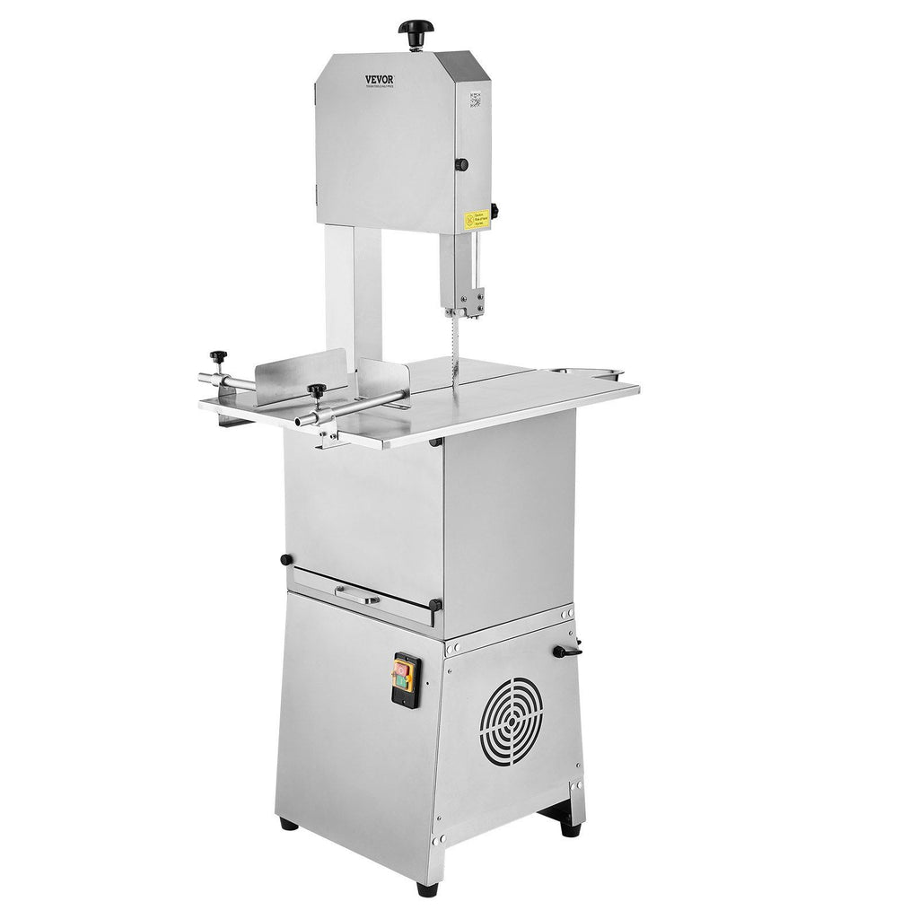 Commercial Electric Meat Bandsaw, 850W Stainless Steel Vertical Bone Sawing Machine, Workbeach 23.6" x 18.3", 0.16-9.1 Inch Cutting Thickness, Frozen Meat Cutter with 2 Blades for Rib Pork Beef