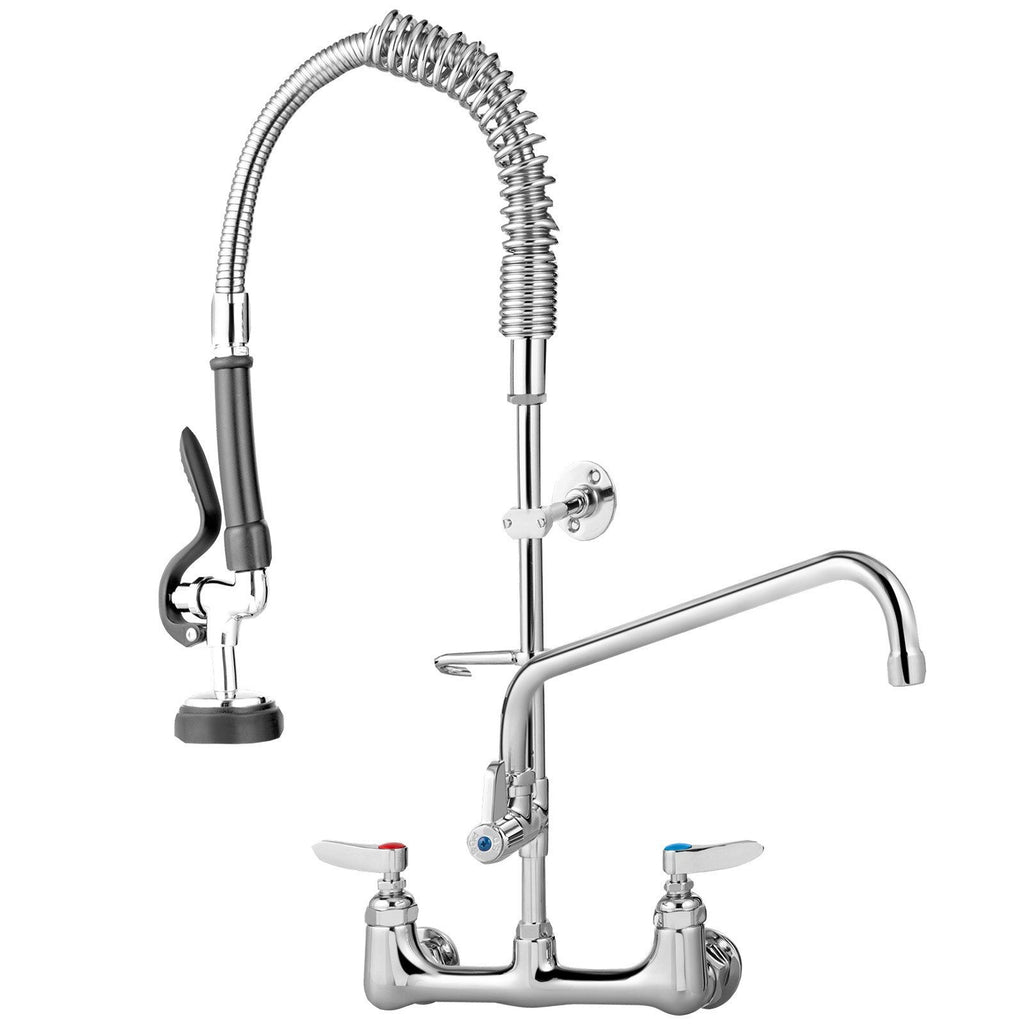 Commercial Faucet Pre-Rinse with Sprayer, 8" Adjustable Center Wall Mount Kitchen Faucet with 12" Swivel Spout, 36" Height Compartment Sink Faucet for Industrial Restaurant, Lead-Free Brass