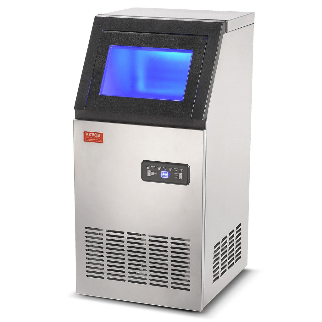 Commercial Ice Maker, 100 lbs/24H, Ice Maker Machine, 45 Ice Cubes in 12-15 Minutes, Freestanding Cabinet Ice Maker with 27.5 lbs Storage Capacity LED Digital Display, for Home Office Restaurant