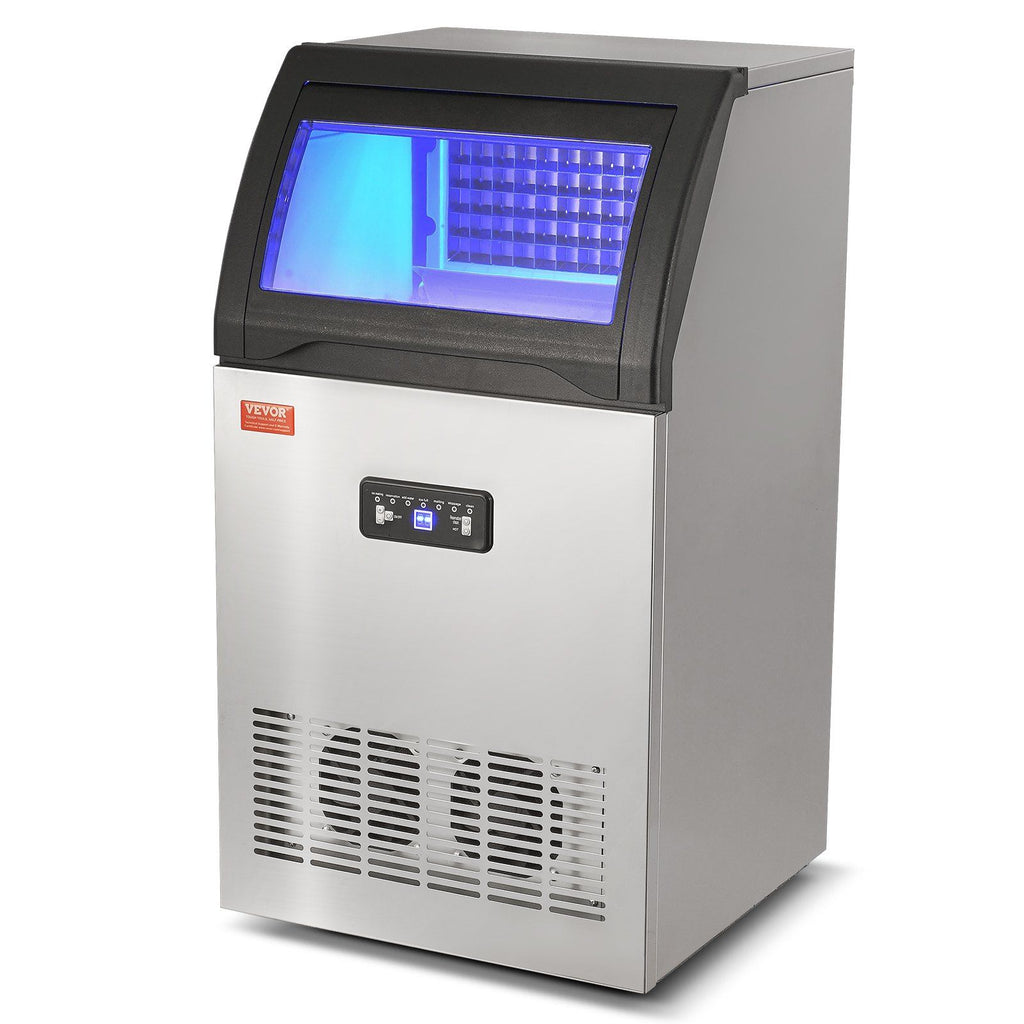 Commercial Ice Maker, 120lbs/24H, Ice Maker Machine, 50 Ice Cubes in 12-15 Minutes, Freestanding Cabinet Ice Maker with 33lbs Storage Capacity LED Digital Display, for Bar Home Office Restaurant